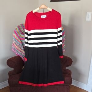 Jessica Howard Red and Black Striped Sweater Midi Dress
